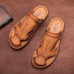 Men Closed Toe Cowhide Leather Slip On Outdoor Casual Slipper Sandals