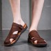 Men Closed Toe Cowhide Leather Slip On Outdoor Casual Slipper Sandals