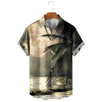 Men's Casual Printed Lapel Short Sleeve Shirt 63392347M