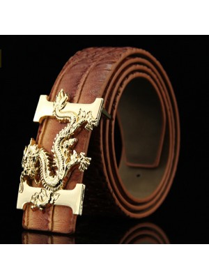 Men Faux Leather 135cm Fashion Personality Alligator Pattern Gold Dragon Decor Belt