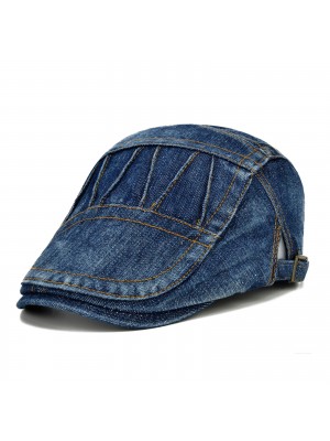 Menico Men Casual Made  Old Denim Sunshade Short Brim Beret Flat Hats